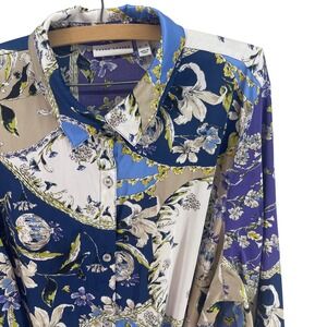 Susan Graver Paisley Floral Print Button Down Shirt Dress Tunic Belted Midi XL
